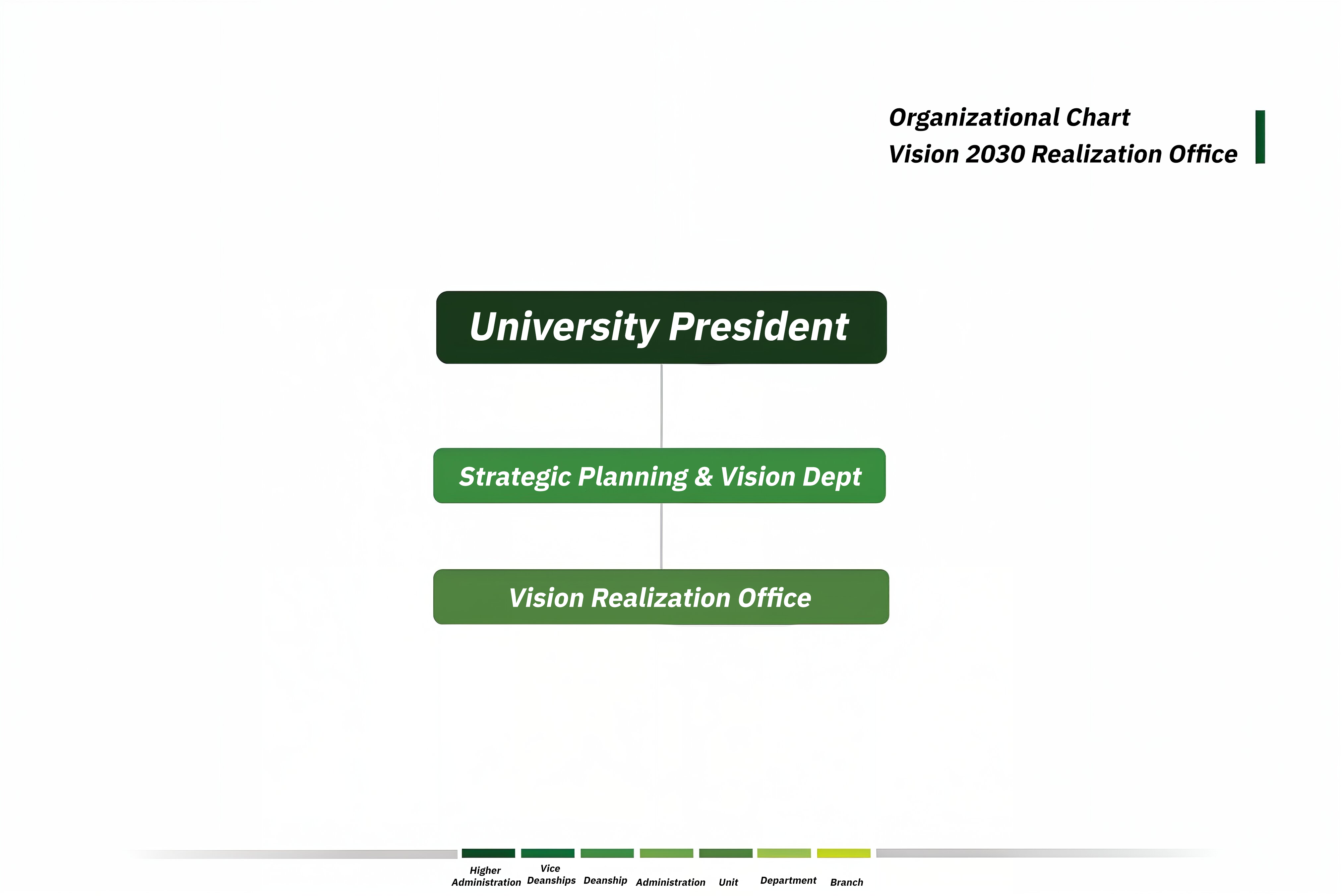 Organizational Structure A green organizational structure with three shades of green text